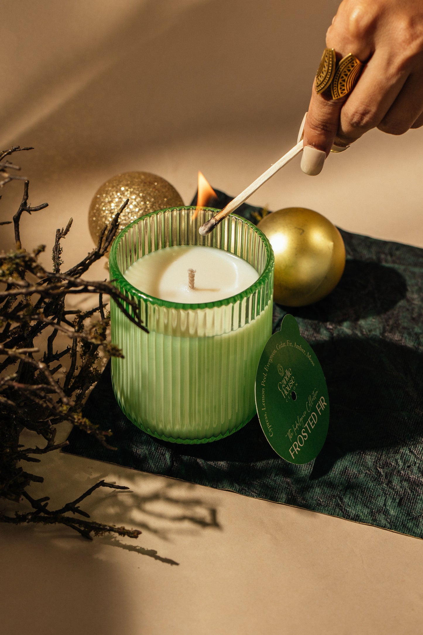 Frosted Fir Ribbed Glass Soy Candle