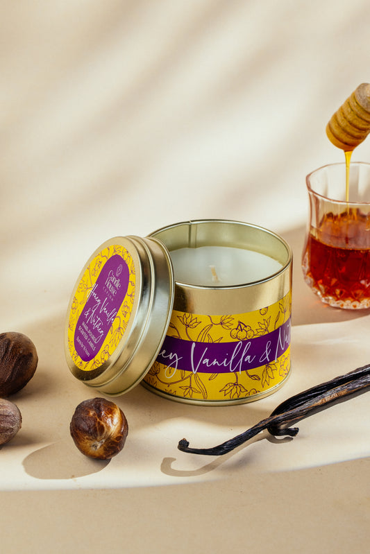 Honey Vanilla & Nutmeg Tall Tin Candle
